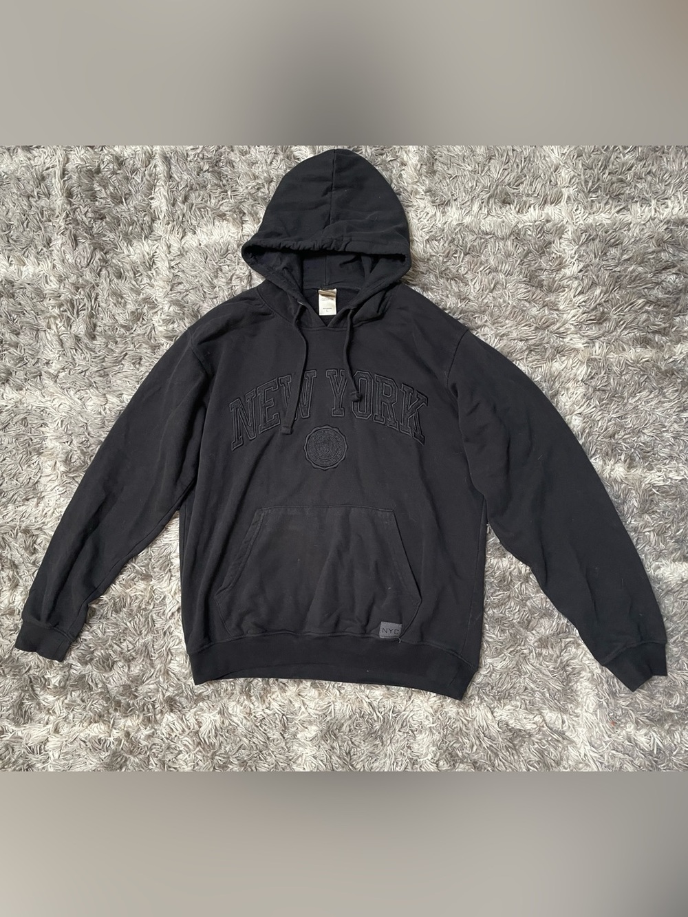 NYC Image Black New York Embroidered Collegiate Hoodie Size L